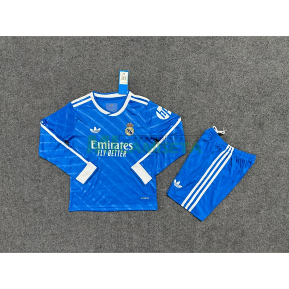 Camiseta Real Madrid Tercera Equipación 2025/2026 ML Azul Niño Kit con Parche HP