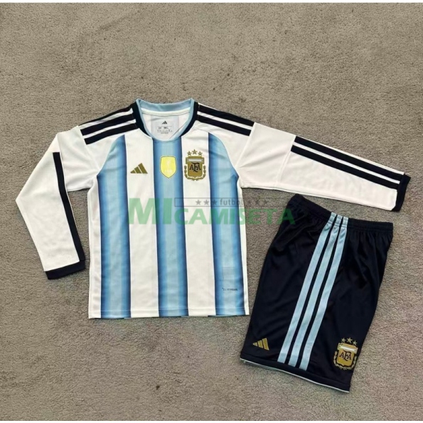 Camiseta Argentina Primera Equipación Mundial 2026 ML Azul/Blanco Niño Kit