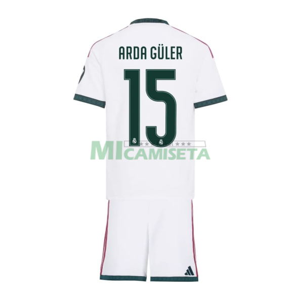 Camiseta ARDA GÜLER 15 Real Madrid Primera Equipación 2026/2027 Blanco Niño Kit con Parche HP