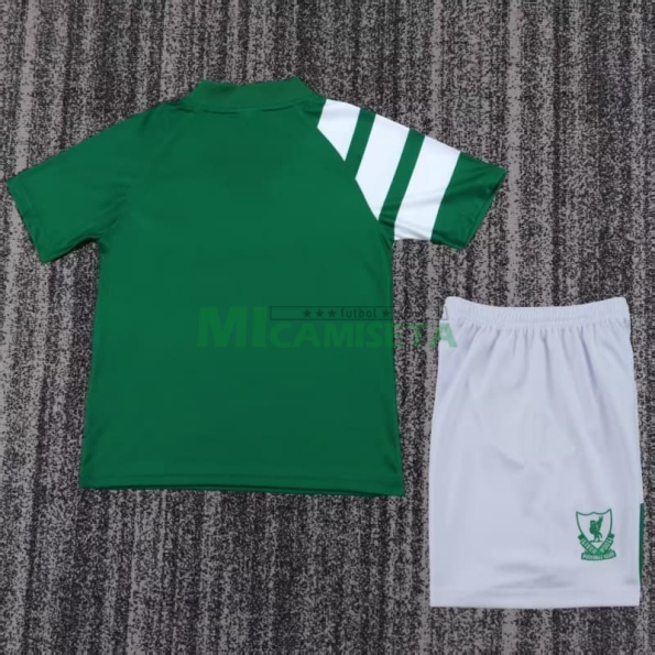 Camiseta Liverpool Segunda Equipación Retro 1991/92 Verde/Blanco Niño Kit