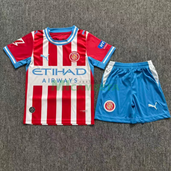 Camiseta Girona Primera Equipación 2026/2027 Rojo/Blanco Niño Kit con Parche La Liga