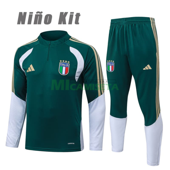 Sudadera de Entrenamiento Italia 2026 Niño Kit Verde Oscuro