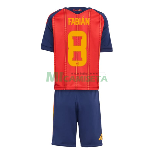 Camiseta Fabián 8 España Primera Equipación 2026 Rojo/Azul Niño Kit