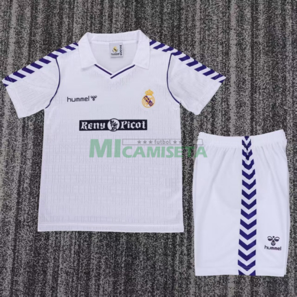 Camiseta Real Madrid Primera Equipación Retro 1988/90 Blanco Niño Kit