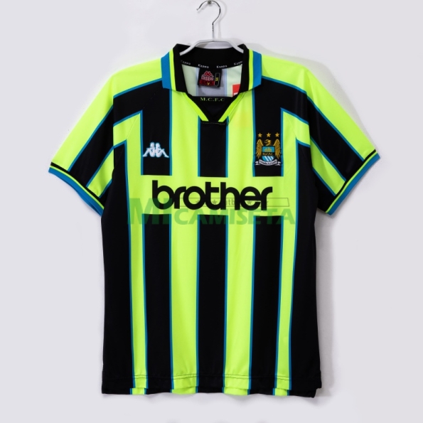 Camiseta Manchester City Segunda Equipación Retro 1998/99 Verde Fluorescente/Negro