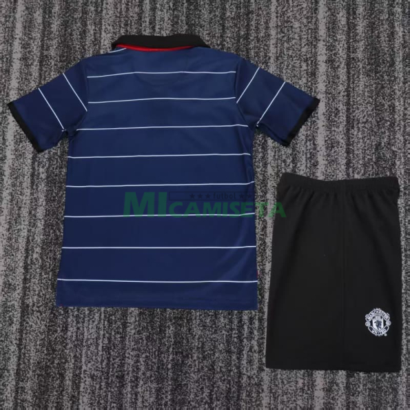 Camiseta Manchester United Segunda Equipación Retro 1999/00 Azul Oscuro Niño Kit