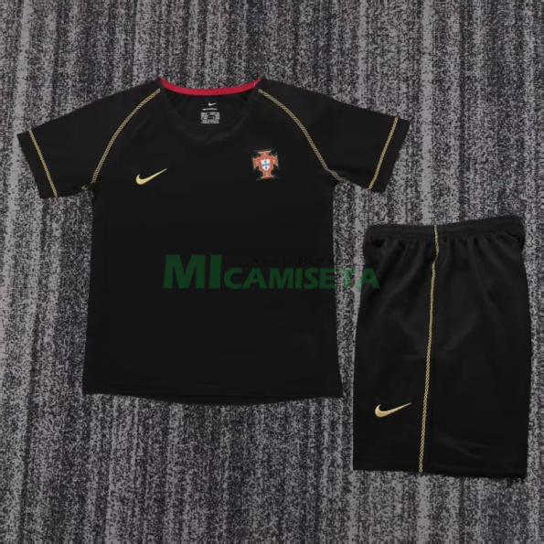 Camiseta Portugal Segunda Equipación Retro 2006 Negro Niño Kit