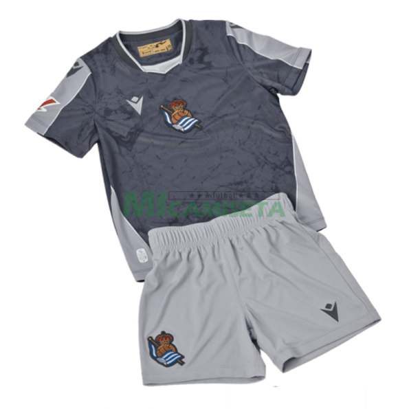 Camiseta Real Sociedad Segunda Equipación 2025/2026 Azul Marino/Gris Niño Kit con Parche La Liga