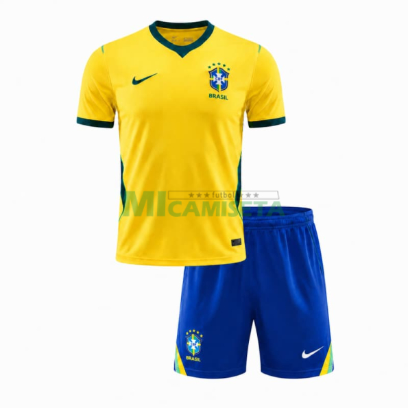 Camiseta Brasil Primera Equipación Mundial 2026 Amarillo Niño Kit