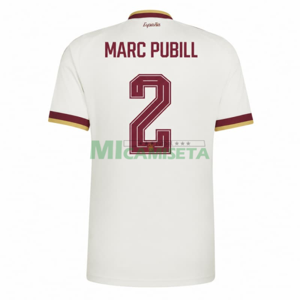 Camiseta Marc Pubill 2 España Segunda Equipación Mundial 2026 Blanco/Rojo