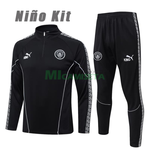 Sudadera De Entrenamiento Manchester City 2025/2026 Niño Kit Negro con Estampado en Manga