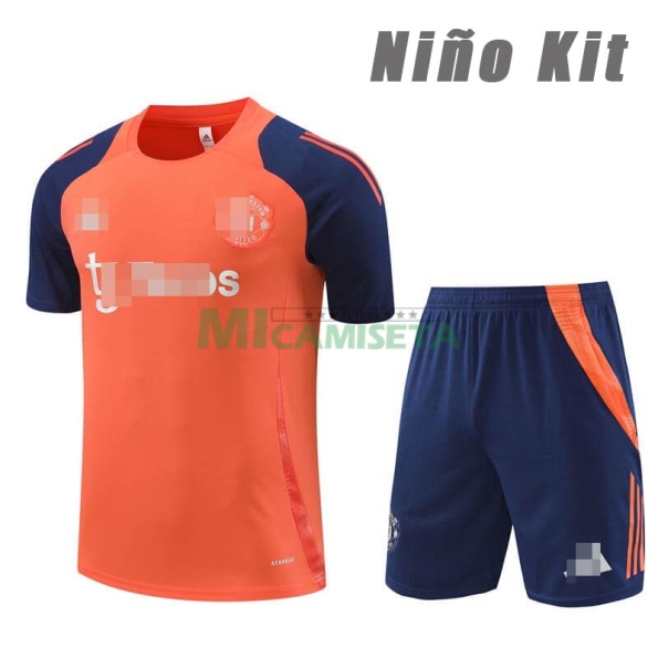 Camiseta de Entrenamiento Manchester United 2024/2025 Niño Kit Naranja/Azul Oscuro