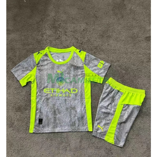 Camiseta Manchester City Tercera Equipación 2025/2026 Gris/Verde Neón Niño Kit