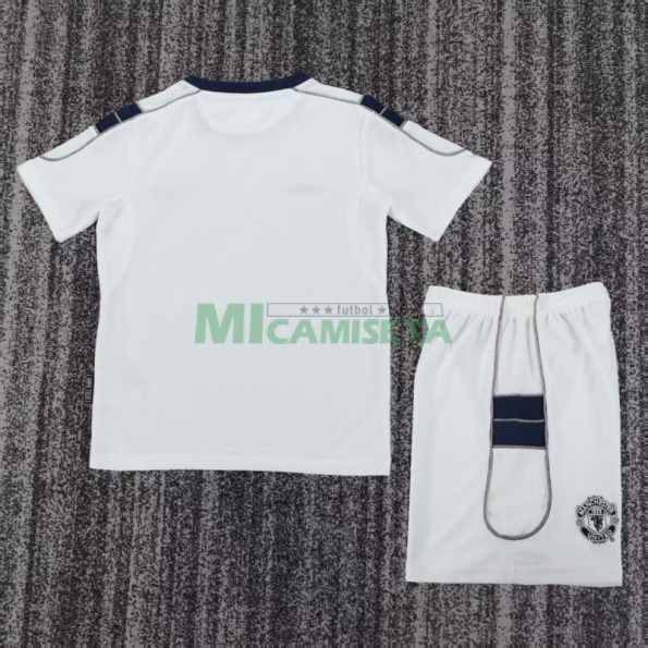 Camiseta Manchester United Segunda Equipación Retro 2000/01 Blanco Niño Kit