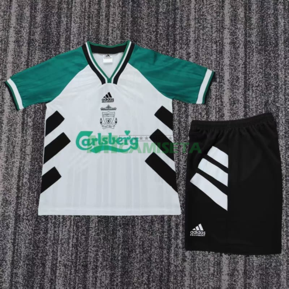 Camiseta Liverpool Segunda Equipación Retro 1993/95 Blanco/Verde Niño Kit