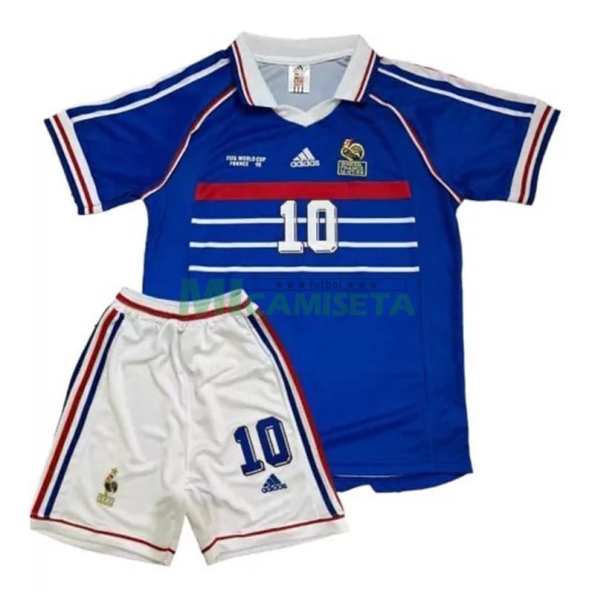 Camiseta ZIDANE 10 Francia Primera Equipación Retro 1998 Niño Kit