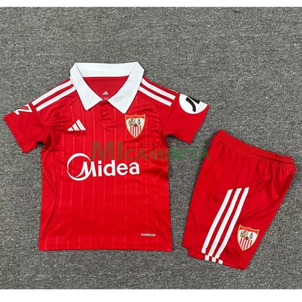 Camiseta Sevilla Segunda Equipación 2025/2026 Rojo Niño Kit con Parche La Liga