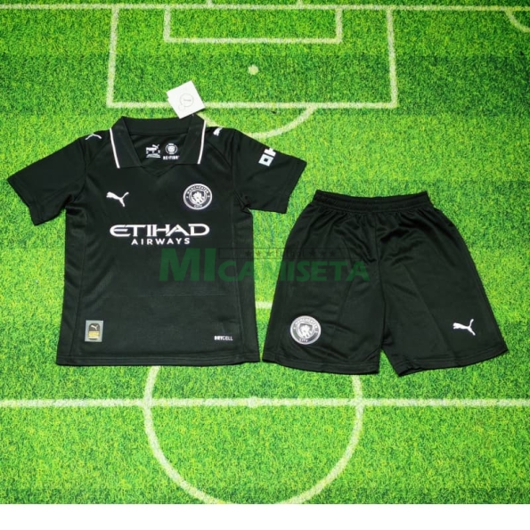 Camiseta Manchester City Segunda Equipación 2025/2026 Negro Niño Kit