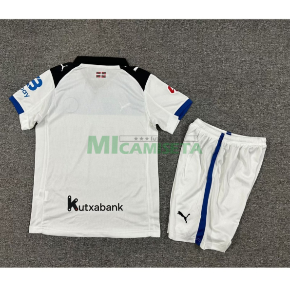 Camiseta Alavés Segunda Equipación 2025/2026 Blanco/Azul Niño Kit con Parche La Liga