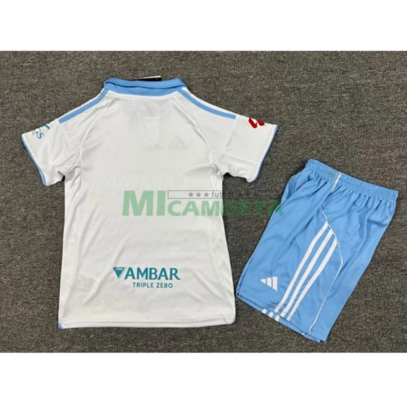 Camiseta Real Zaragoza Primera Equipación 2025/2026 Blanco/Azul Niño Kit con Parche La Liga
