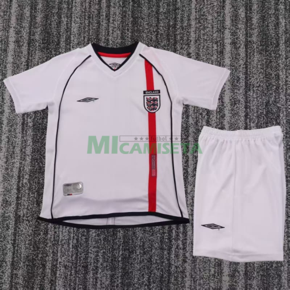 Camiseta Inglaterra Primera Equipación Retro 2002 Blanco Niño Kit