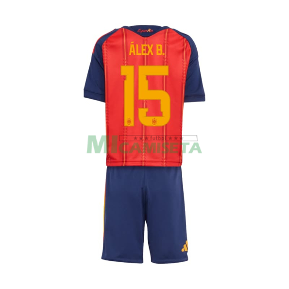 Camiseta Álex B. 15 España Primera Equipación 2026 Rojo/Azul Niño Kit