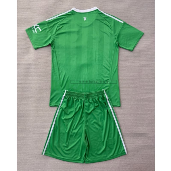 Camiseta de Portero Manchester United 2025/2026 Verde/Blanco Niño Kit