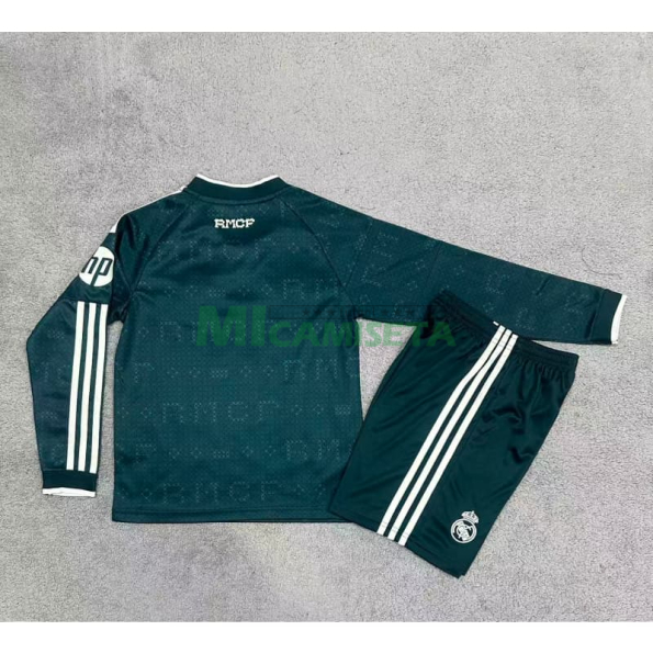 Camiseta Real Madrid Segunda Equipación 2026/2027 ML Verde Oscuro Niño Kit con Parche HP