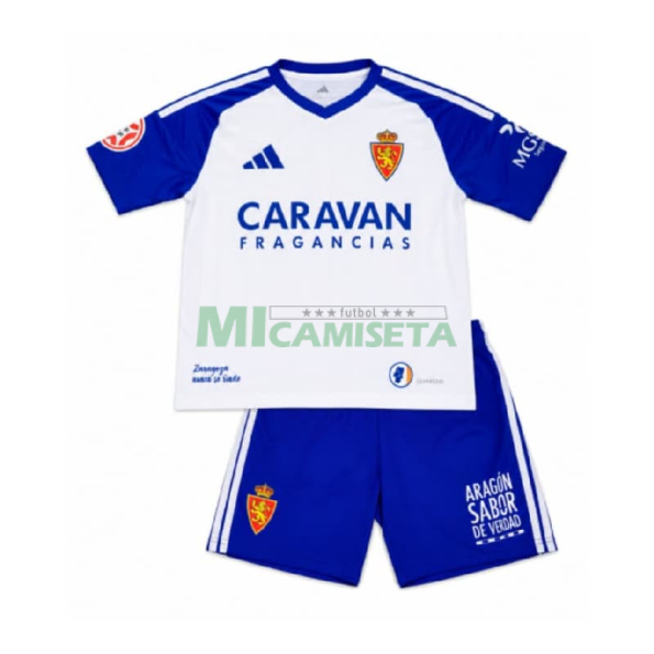 Camiseta Real Zaragoza Primera Equipación 2026/2027 Blanco/Azul Niño Kit