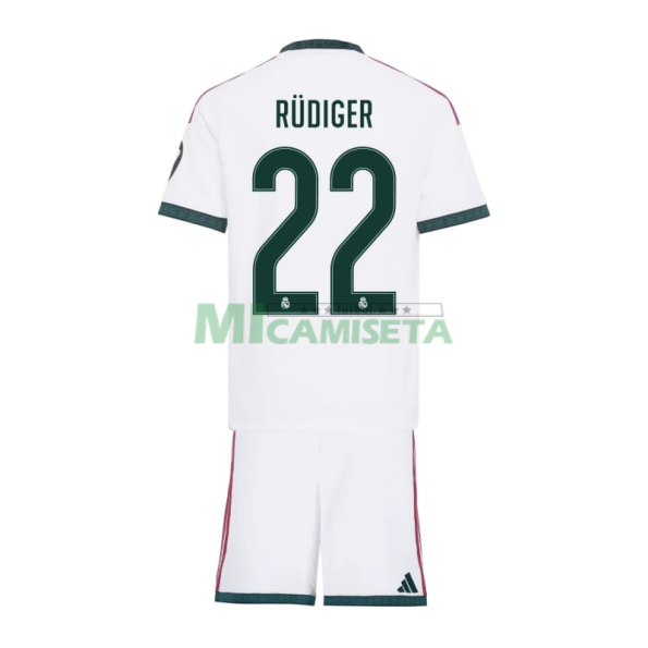 Camiseta RUDIGER 22 Real Madrid Primera Equipación 2026/2027 Blanco Niño Kit con Parche HP
