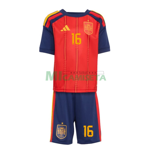 Camiseta Rodrigo 16 España Primera Equipación 2026 Rojo/Azul Niño Kit