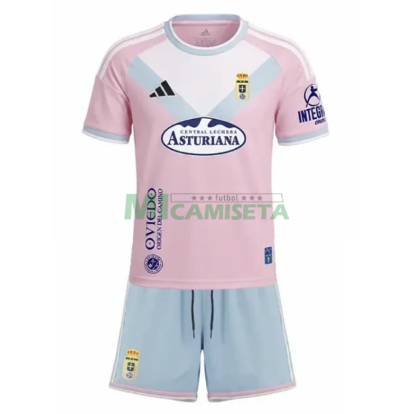 Camiseta Real Oviedo Segunda Equipación 2026/2027 Rosa Niño Kit con Parche La Liga