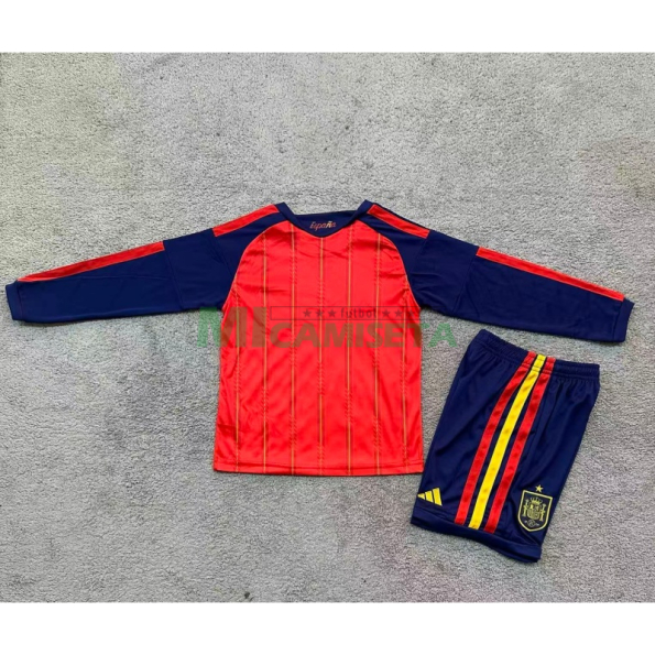 Camiseta España Primera Equipación Mundial 2026 ML Rojo/Azul Niño Kit
