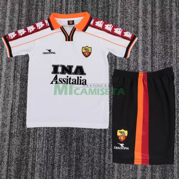Camiseta AS Roma Segunda Equipación Retro 1998/99 Blanco Niño Kit