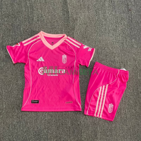 Camiseta Granada Cuarta Equipación 2025/2026 Rosa Niño Kit con Parche La Liga