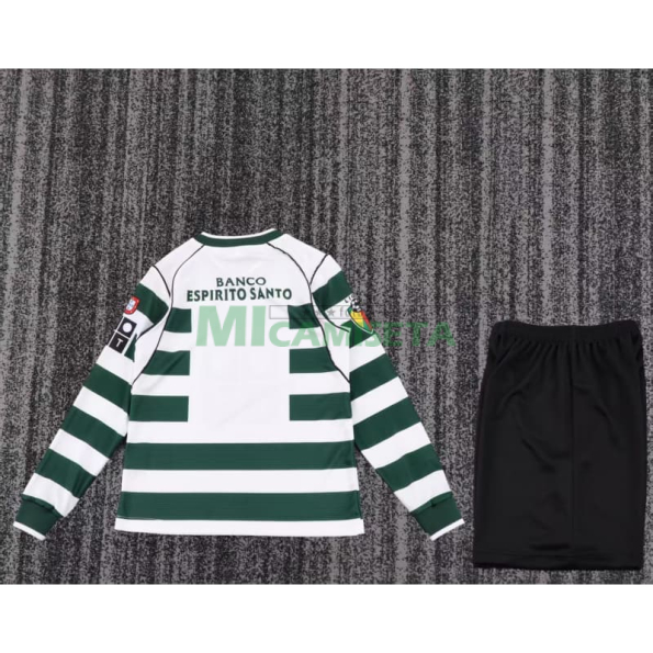 Camiseta Lisboa Primera Equipación Retro 2001/03 ML Blanco/Verde Niño Kit