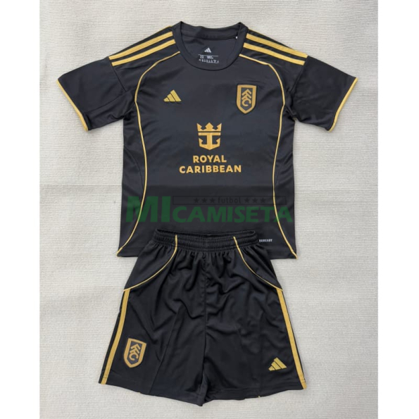 Camiseta Fulham F.C. Tercera Equipación 2025/2026 Negro Niño Kit