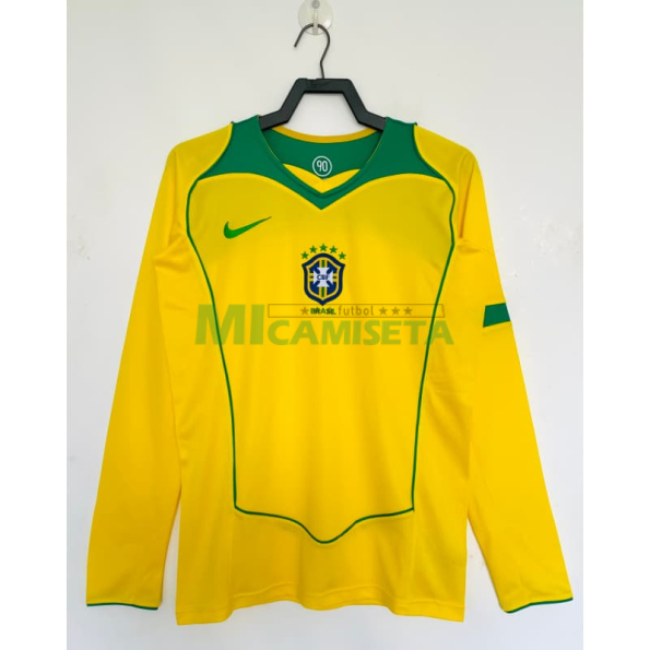 Camiseta Brasil Primera Equipación Retro 2004 ML Amarillo