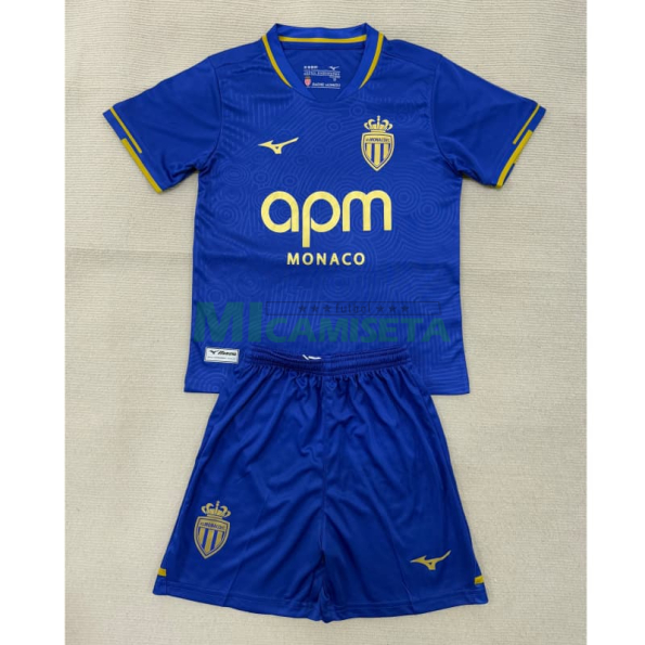 Camiseta Monaco Segunda Equipación 2025/2026 Azul/Dorado Niño Kit