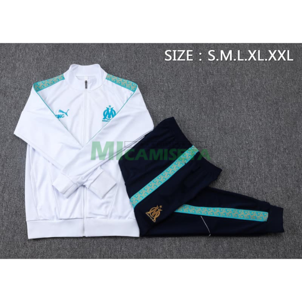 Chandal Olympique Marsella 2025/2026 Blanco con Estampado en Manga