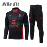 Sudadera De Entrenamiento AC Milan 2025/2026 Niño Kit Negro/Rojo con Estampado