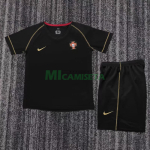 Camiseta Portugal Segunda Equipación Retro 2006 Negro Niño Kit