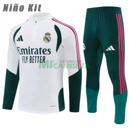 Sudadera De Entrenamiento Real Madrid 2026/2027 Niño Kit Blanco/Verde Oscuro
