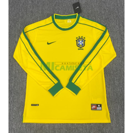 Camiseta Brasil Primera Equipación Retro 1998 ML Amarillo