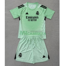 Camiseta de Portero Real Madrid 2025/2026 Verde Niño Kit con Parche HP