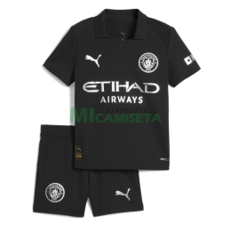 Camiseta Manchester City Segunda Equipación 2025/2026 Negro Niño Kit
