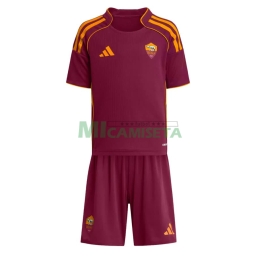 Camiseta AS Roma Primera Equipación 2025/2026 Rojo Oscuro Niño Kit