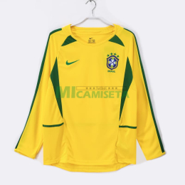Camiseta Brasil Primera Equipación Retro 2002 ML Amarillo