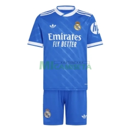 Camiseta Real Madrid Tercera Equipación 2025/2026 Azul Niño Kit con Parche HP