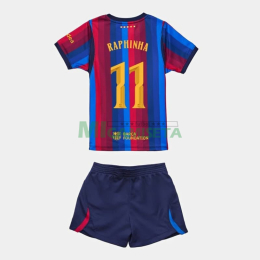 Camiseta RAPHINHA 11 Barcelona Primera Equipación 2026/2027 Rojo/Azul Niño Kit UCL